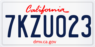CA license plate 7KZU023