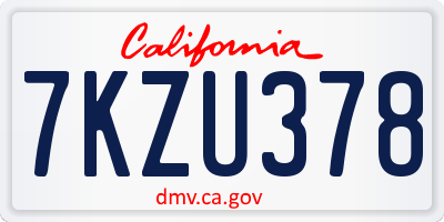 CA license plate 7KZU378