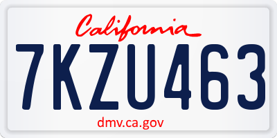 CA license plate 7KZU463
