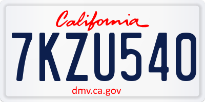 CA license plate 7KZU540