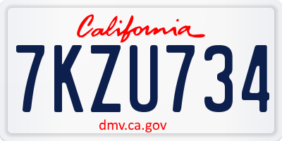 CA license plate 7KZU734