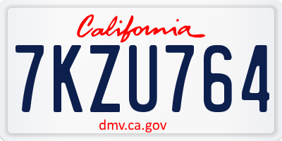 CA license plate 7KZU764