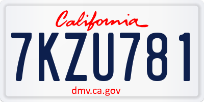 CA license plate 7KZU781