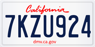 CA license plate 7KZU924