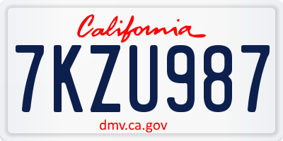 CA license plate 7KZU987