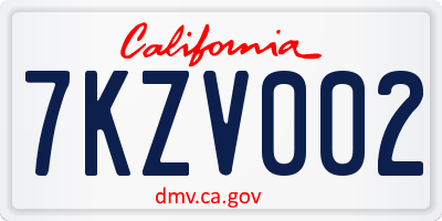 CA license plate 7KZV002