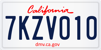 CA license plate 7KZV010