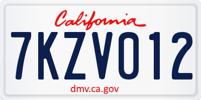 CA license plate 7KZV012
