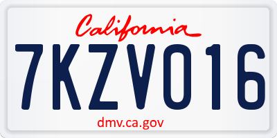CA license plate 7KZV016