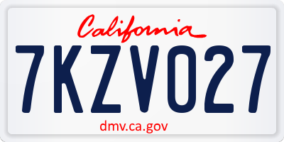 CA license plate 7KZV027