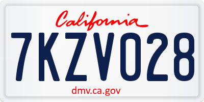 CA license plate 7KZV028