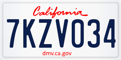 CA license plate 7KZV034