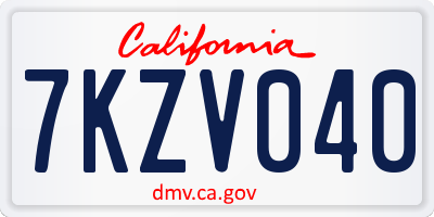 CA license plate 7KZV040