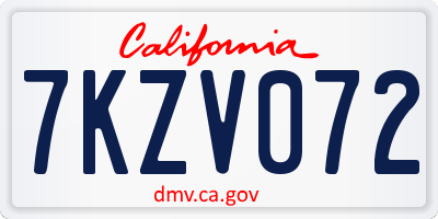 CA license plate 7KZV072