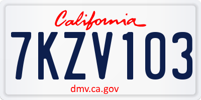 CA license plate 7KZV103