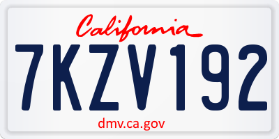 CA license plate 7KZV192