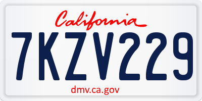 CA license plate 7KZV229