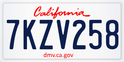 CA license plate 7KZV258