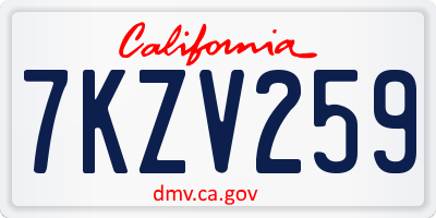 CA license plate 7KZV259