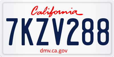 CA license plate 7KZV288