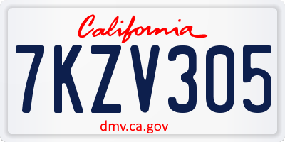 CA license plate 7KZV305