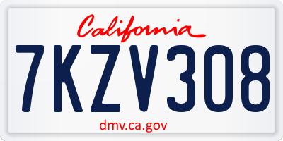 CA license plate 7KZV308