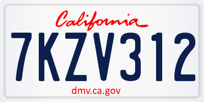 CA license plate 7KZV312