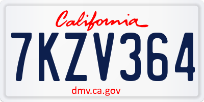 CA license plate 7KZV364