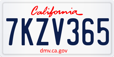 CA license plate 7KZV365