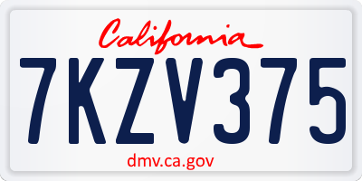 CA license plate 7KZV375