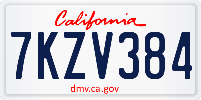 CA license plate 7KZV384