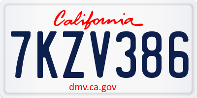 CA license plate 7KZV386