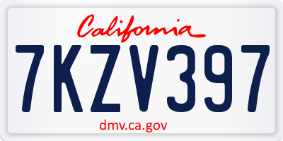 CA license plate 7KZV397