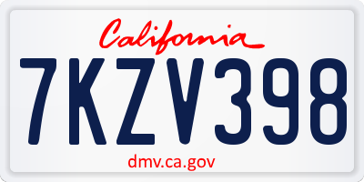 CA license plate 7KZV398