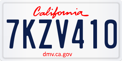 CA license plate 7KZV410