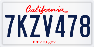 CA license plate 7KZV478