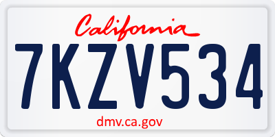 CA license plate 7KZV534