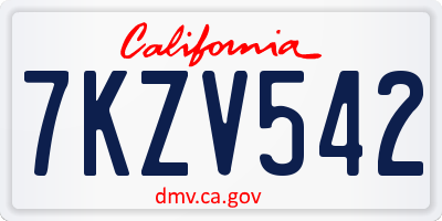 CA license plate 7KZV542