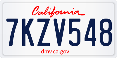 CA license plate 7KZV548