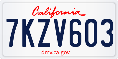 CA license plate 7KZV603