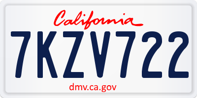CA license plate 7KZV722