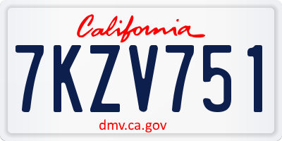 CA license plate 7KZV751