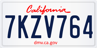 CA license plate 7KZV764