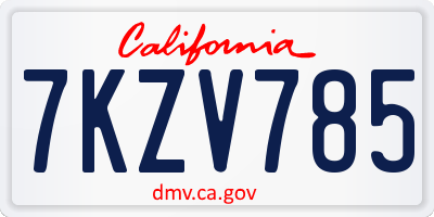 CA license plate 7KZV785