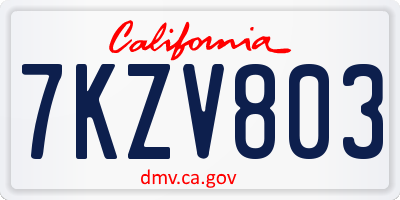 CA license plate 7KZV803