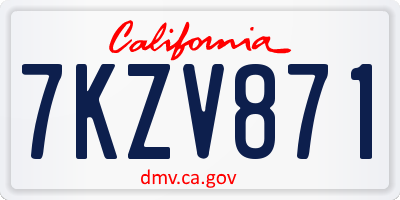 CA license plate 7KZV871