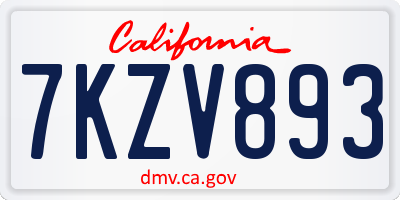 CA license plate 7KZV893