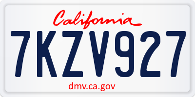 CA license plate 7KZV927
