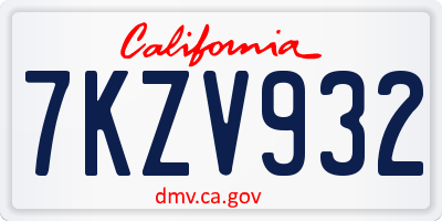 CA license plate 7KZV932