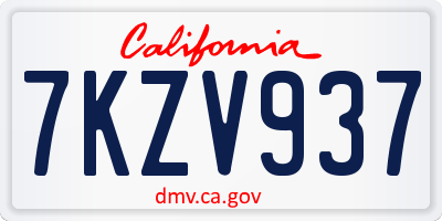 CA license plate 7KZV937